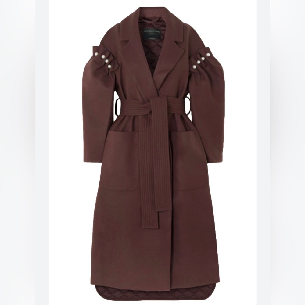 MOTHER OF PEARL LEXI PEARL EMBELLISHED BELTED PANELED WOOL - BLEND COAT SZ S - Picture 4 of 7